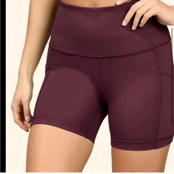 YOGALICIOUS LUX HIGH WAISTED BIKER SHORTS WITH POCKETS”SCARLET DUSK” 5”SZ S - Picture 2 of 8